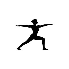 Fototapeta premium Silhouette of a woman in a yoga pose, arms outstretched, demonstrating balance and strength.