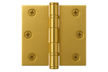 Brass door hinge with screws on transparent background