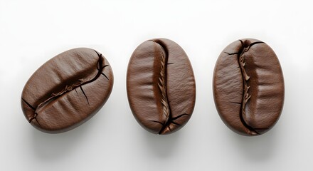 Fototapeta premium Three Realistic Coffee Beans on White