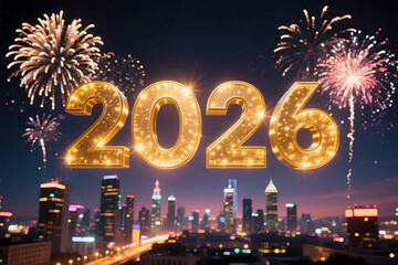 Luxury glowing New Year 2026 background with abstract golden light and festive energy, elegant celebration design in modern vibrant style