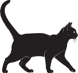 Elegant black cat silhouette captured in a dynamic stance demonstrating graceful movement and feline agility for design projects