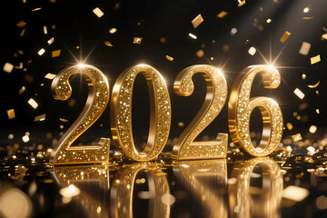 Luxury glowing New Year 2026 background with abstract golden light and festive energy, elegant celebration design in modern vibrant style