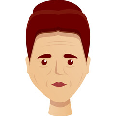 Elderly Woman's Portrait with Brown Hair and Faint Wrinkles Against a White Background Featuring a Neutral Expression and Simple Cartoon Style