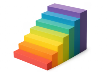 Rainbow color stairs creating progress chart on transparent background
