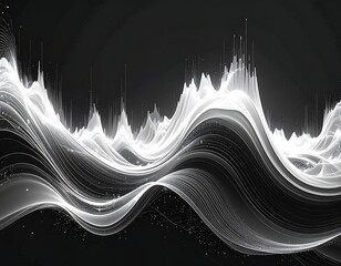 Abstract monochrome visualization of wavy, glowing energy in a dark setting