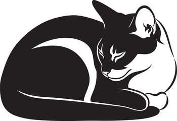 Adorable black and white cat silhouette sleeping curled up peaceful domestic feline animal art