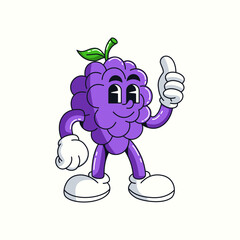 Retro Cartoon grape Vector illustration hand drawn