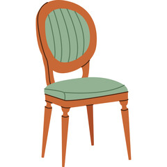 Elegant Wooden Chair With Green Upholstery And Curved Back On Transparent Background