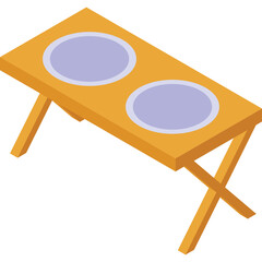 Elevated Wooden Pet Food Bowl Stand with Two Purple Bowls on a Transparent Background