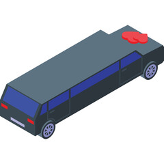 Elongated Black Bus Vehicle With Tinted Blue Windows and Red Top Lights Isolated on a White Background