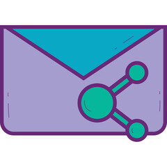 Email Icon With Share Symbol on Transparent Background Purple Envelope Teal Envelope Flap and Teal Share Nodes with Purple Outline