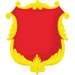 Emblem With Red Shield Surrounded By Golden Ornate Scrollwork On Transparent Background