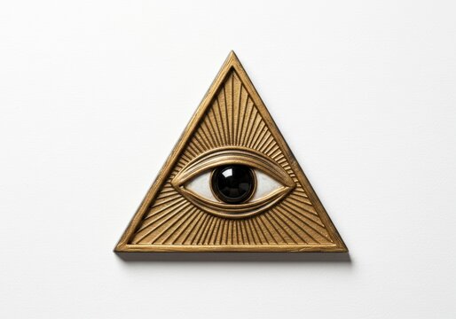 Golden triangular design with the all seeing eye, casting shadows - Powered by Adobe