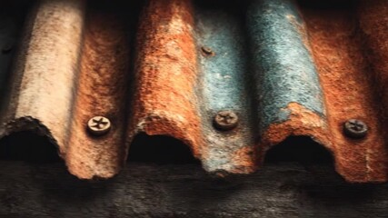 Rusty corrugated metal roof with weathered colors - Powered by Adobe