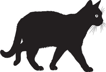 Graceful black cat silhouette walking profile view simple clean design animal pet domestic feline creature art