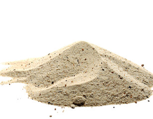 Pile of textured sand illuminated against a stark black background, capturing its granular details and natural color