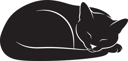 Black cat silhouette sleeping curled up peaceful domestic animal feline pet tranquil resting companion cute