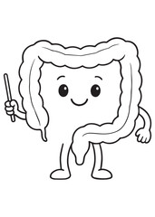 coloring book cute intestine holding pointer for kids educational activity illustration