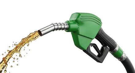 Detailed 3D Rendering Green Fuel Nozzle with Stream of Liquid Flowing