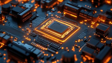 Fototapeta premium High-Tech Circuit Board with Illuminated Processor