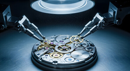 Intricate watch movement under magnification macro shot