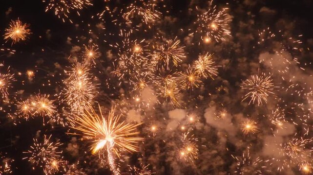 Real fireworks exploding in the night sky during a celebration