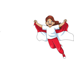 Excited Young Woman With Indonesian Flag In White Top And Red Pants On Transparent Background