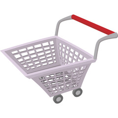 Empty Light Purple Shopping Cart With Red Handle And Two Wheels On A Transparent Background Isolated Object