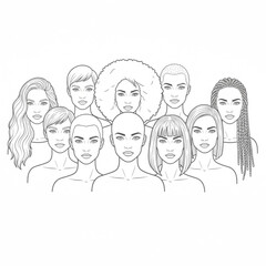 Multiethnic women. A group of beautiful women with different beauty, hair color, and skin tone. Concepts of women, femininity, diversity, independence, and equality. Vector illustration.