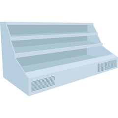 Empty White Commercial Display Refrigerator Shelf Unit with Transparent Background and Vents