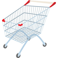 Empty Wireframe Shopping Cart With Red Accents and Casters Isolated on Transparent Background