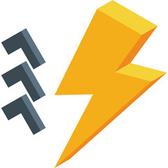 Fototapeta premium Energetic Orange Bolt Symbol With Three Gray Arrows Motion Graphic Element On White Background