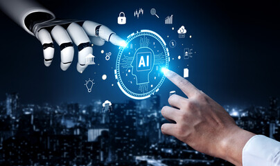 The core of FinTech and modern business is AI. A concept of using artificial intelligence for banking, investment, and data analysis. Motif