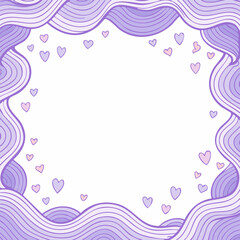 purple wave line frame, minimal kawaii design, handmade doodle border, cute playful outline