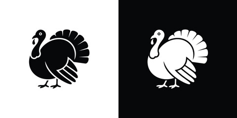 Standing Turkey Bird Silhouette on Two Tones; Cartoon Poultry Animal Symbol