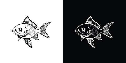 Symmetrical Fish Outlines, Black on White, White on Black, Aquatic Animal Art