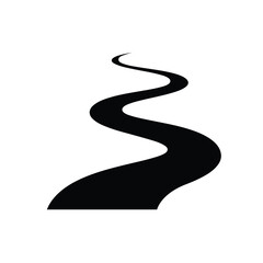 Winding Curvy Road or River Path Black Silhouette Vector