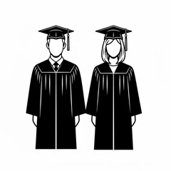 Photo of two male and female students wearing graduation gowns complete with togas