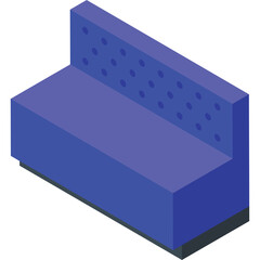 Isometric Blue Two-Seater Sofa with Perforated Backrest on Transparent Background