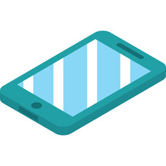 Teal Smartphone Device With Reflective Blue Screen Displayed In Isometric Perspective Against A Transparent Background