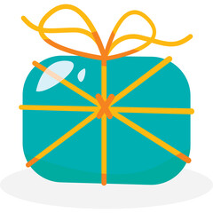 Teal Gift Box with Orange Ribbon and Bow on Transparent Background Festive Surprise Celebration Present