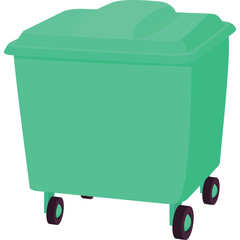 Teal Green Trash Bin with Wheels and Lid on a Transparent Background Simple Vector Illustration