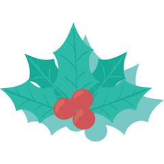 Teal Holly Leaves With Red Berries Isolated On White Background Christmas Decoration Element