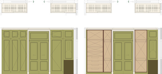 Interior Design Drawing of Walk-in Closet with Built-in Wardrobe — Perfectly Designed and Beautifully Colored