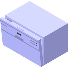 Light Purple Dishwasher Icon With Open Door And Control Panel On White Background 3d Render Isometric View
