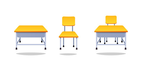 School chairs and desks vector isolated on white background.