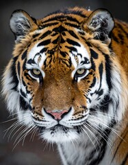 Naklejka premium A close-up portrait of a majestic tiger gazing intensely at the viewer