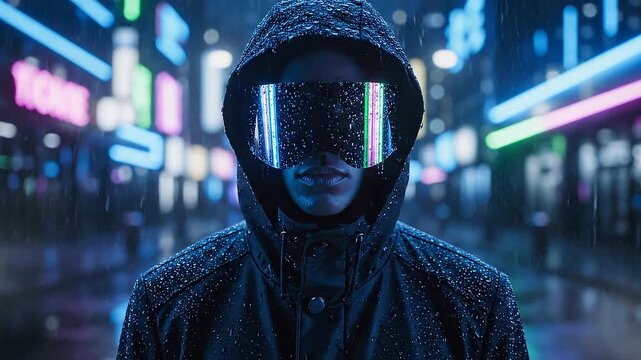 Cybernetic Visionary in Futuristic Neon Cityscape