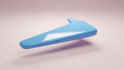 Abstract blue arrow floating on a soft pink background with copy space