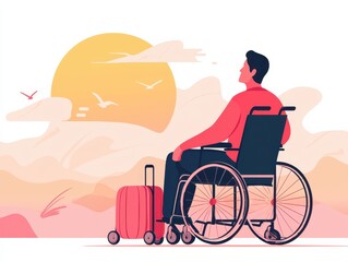 A person in a wheelchair enjoying a scenic sunset view while traveling.